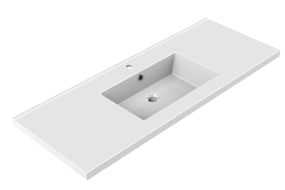 TOBI Plan de toilette 120 cm vasque centrée - Blanc brillant